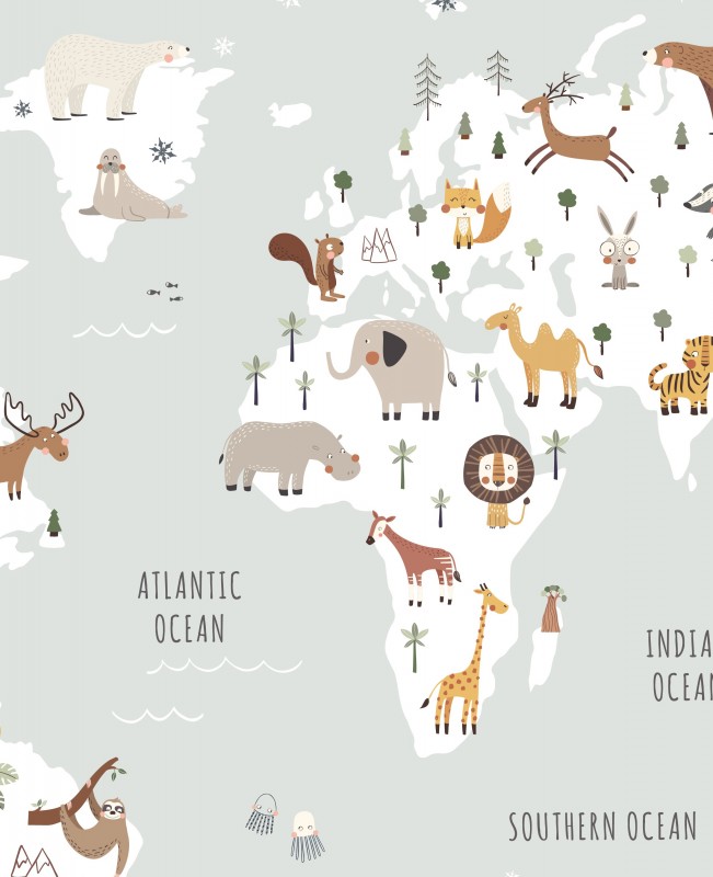 Carte du monde avec des animaux