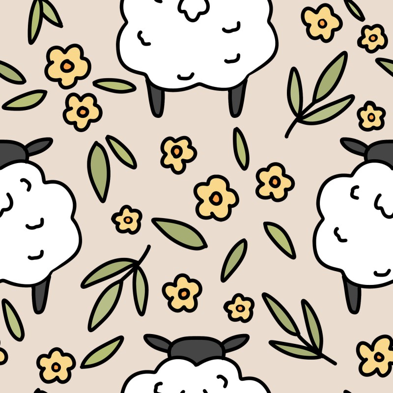 Ovce a květiny na béžové
