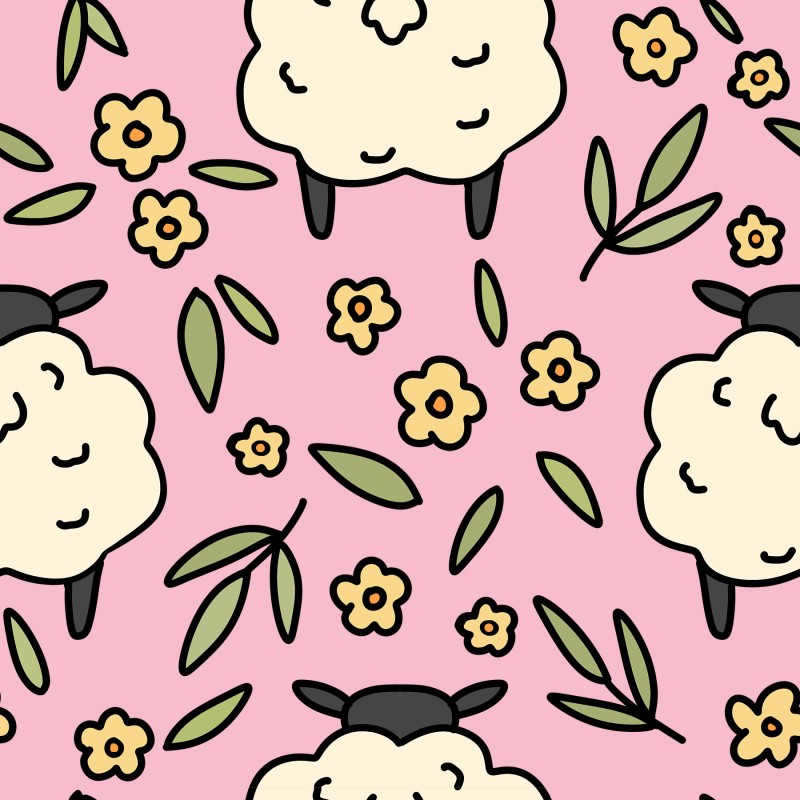 Owce i kwiaty na różowo