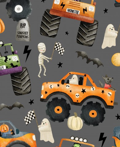 Monster Trucks Halloween auf Grau