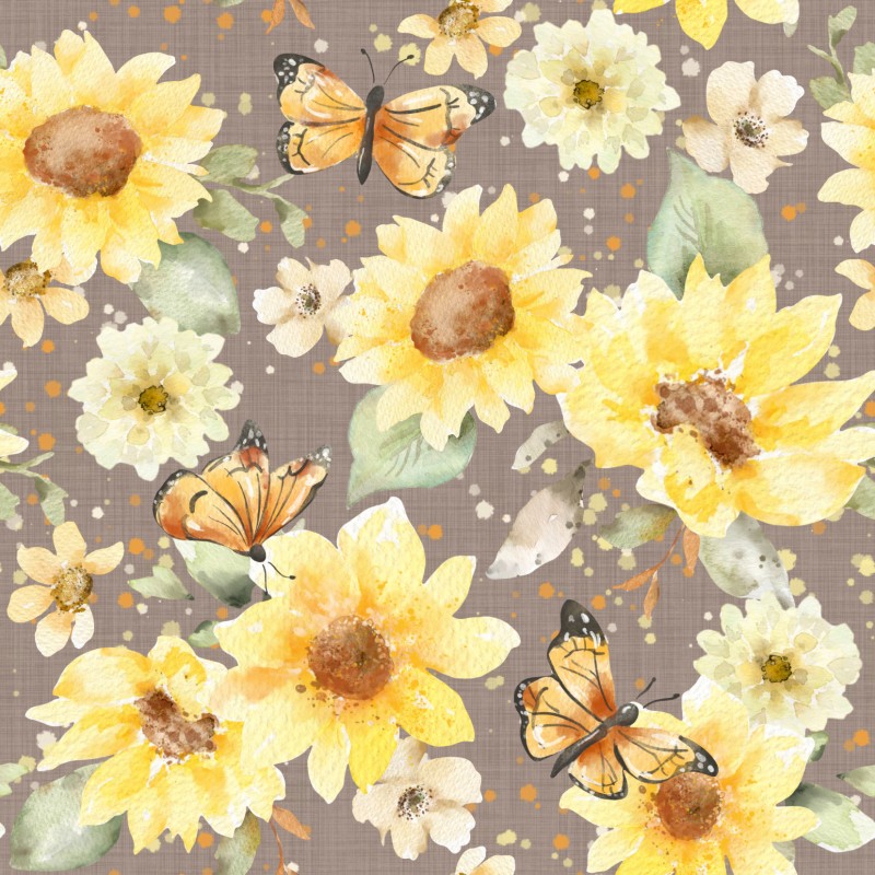 Floral Sunny Taupe Linen